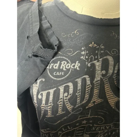 y2k Hard Rock Cafe Las Vegas Distressed Graphic Tee Faded Black Guitar Small - Picture 5 of 6
